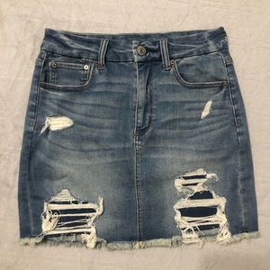 American Eagle Distressed High Waisted Denim Skirt